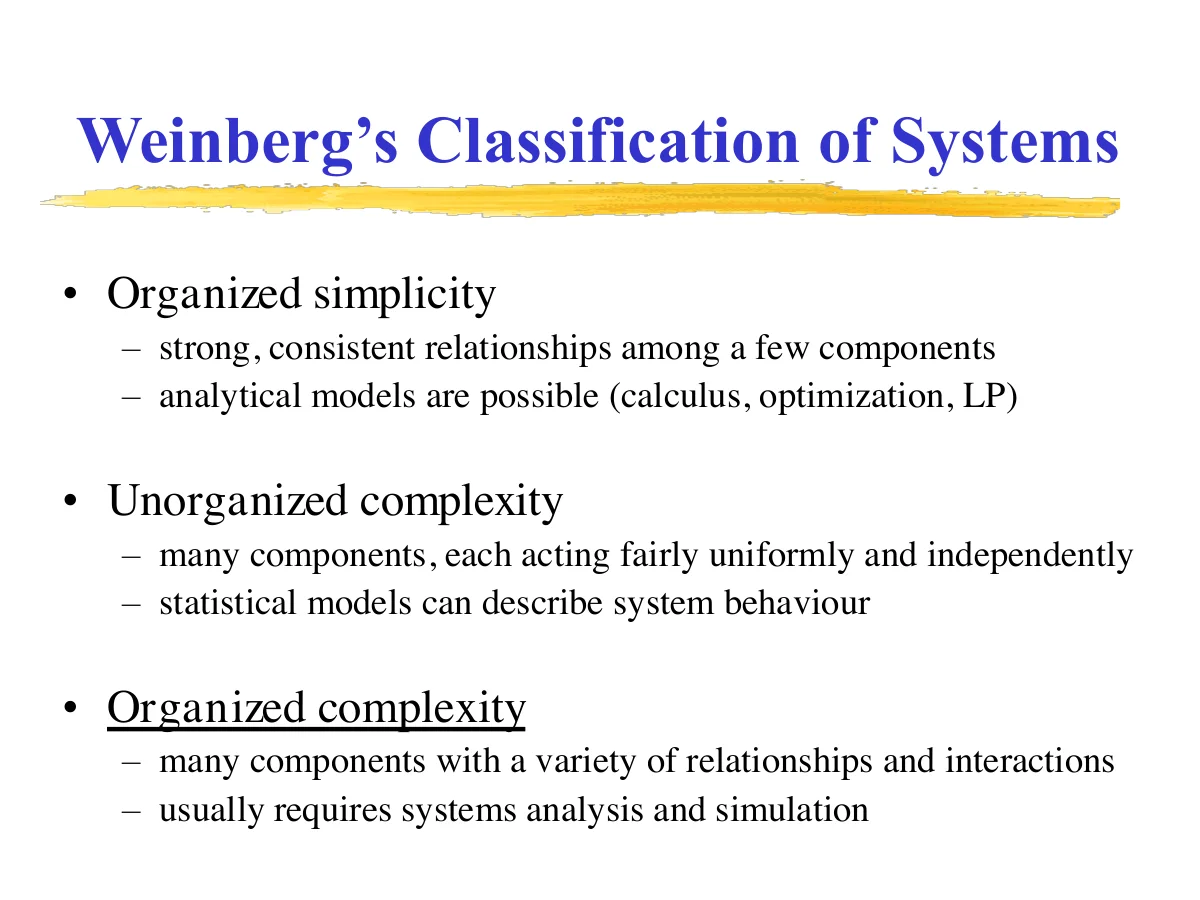 Weinberg's Classification of Systems